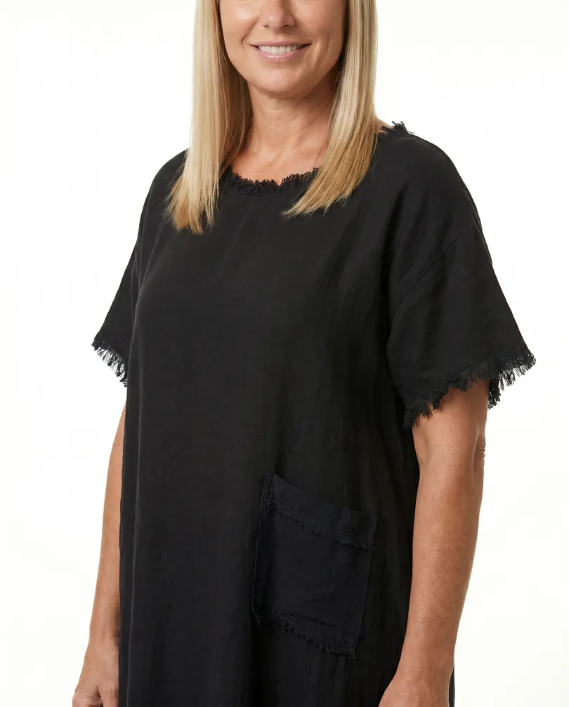 Leinenkleid mit Fransen in  schwarz von Made in Italy (Bild 5)