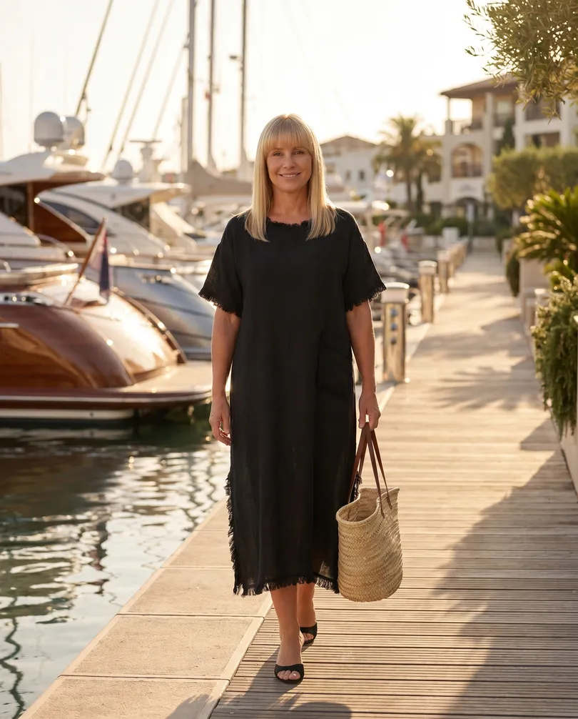 Leinenkleid mit Fransen in  schwarz von Made in Italy (Bild 6)