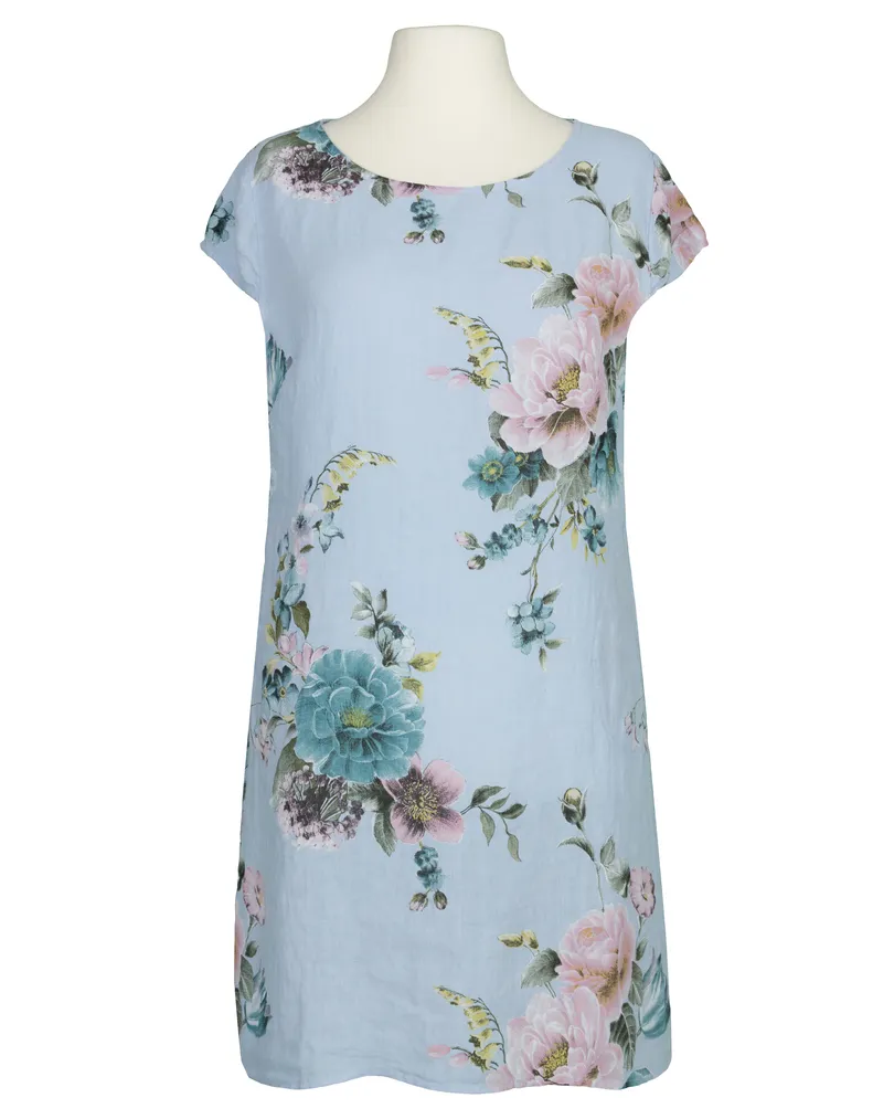 Leinenkleid mit Rosen in hellblau von Puro Lino