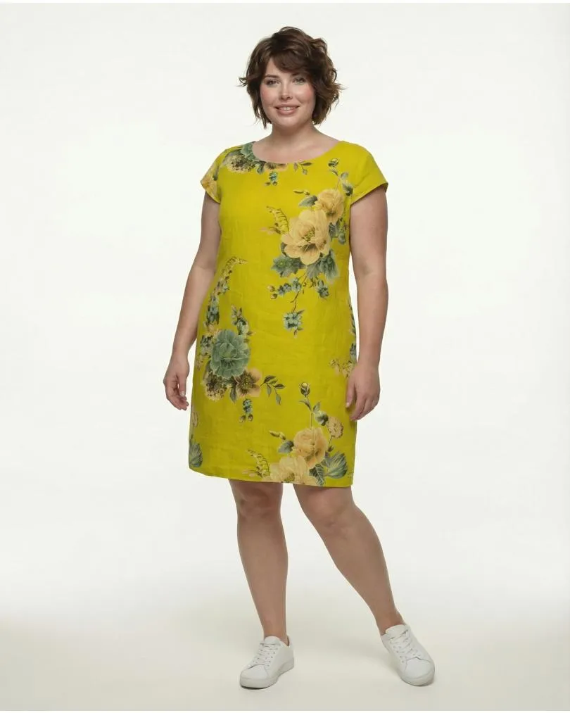 Leinenkleid mit Rosen in  senf von Puro Lino (Bild 3)