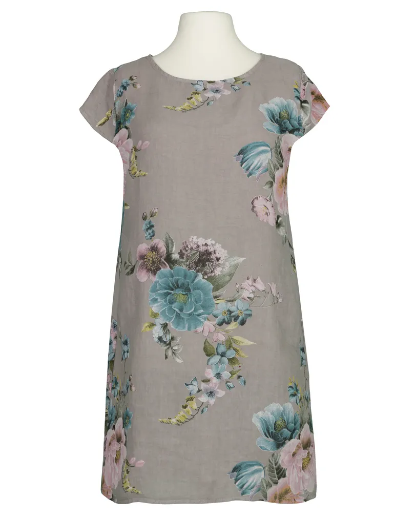 Leinenkleid mit Rosen in taupe von Puro Lino