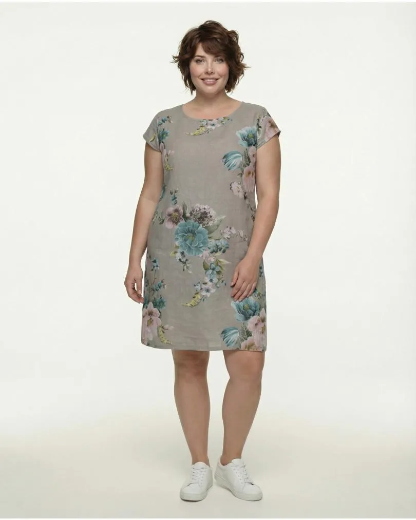 Leinenkleid mit Rosen in  taupe von Puro Lino (Bild 3)