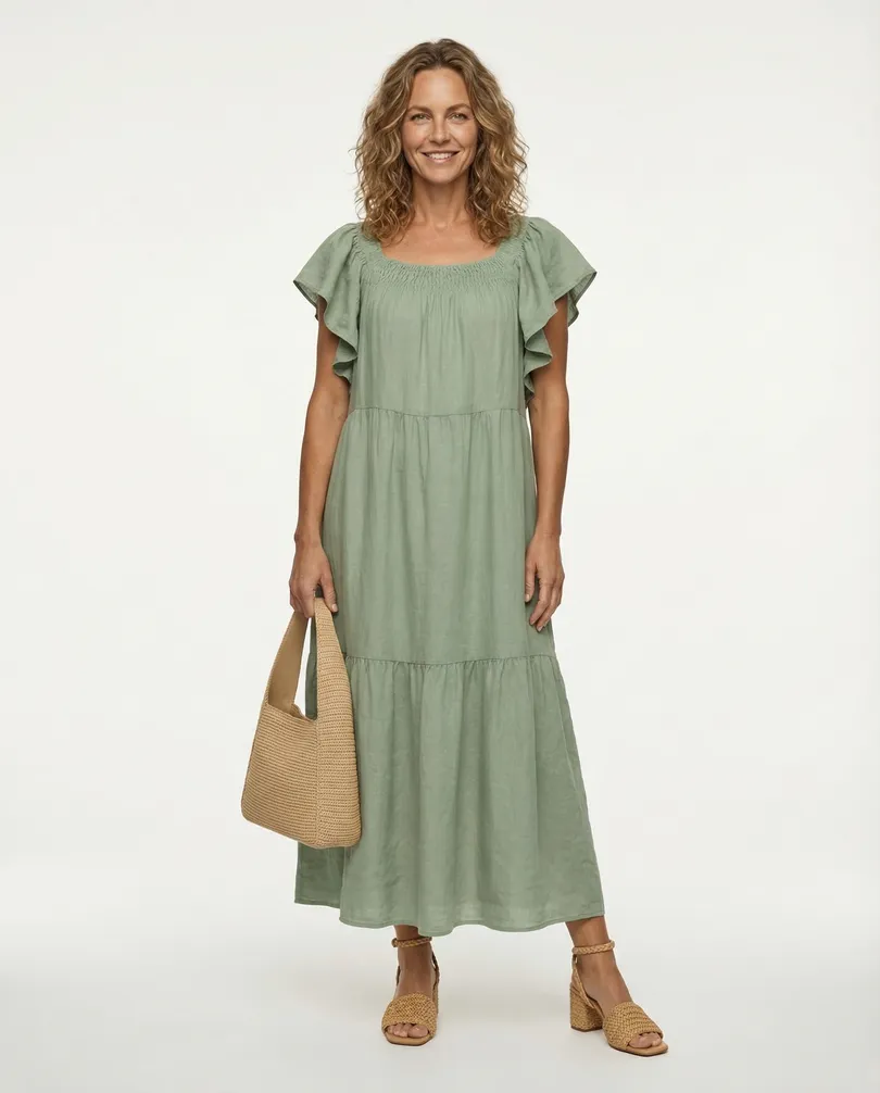 Leinenkleid mit R�schen in  khaki von Made in Italy (Bild 3)