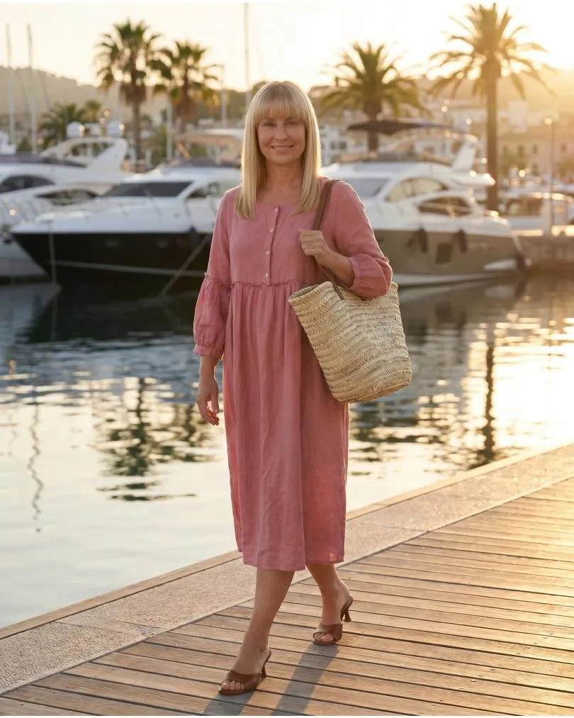 Leinenkleid mit R�schen in  rosenholz von Puro Lino (Bild 5)