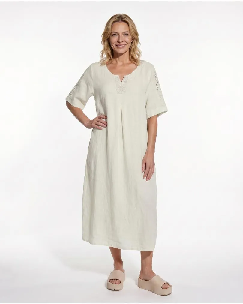 Leinenkleid mit Spitze in  beige von Puro Lino (Bild 3)