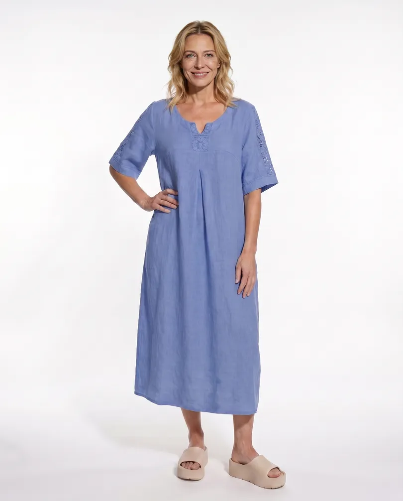 Leinenkleid mit Spitze in  blau von Puro Lino (Bild 3)