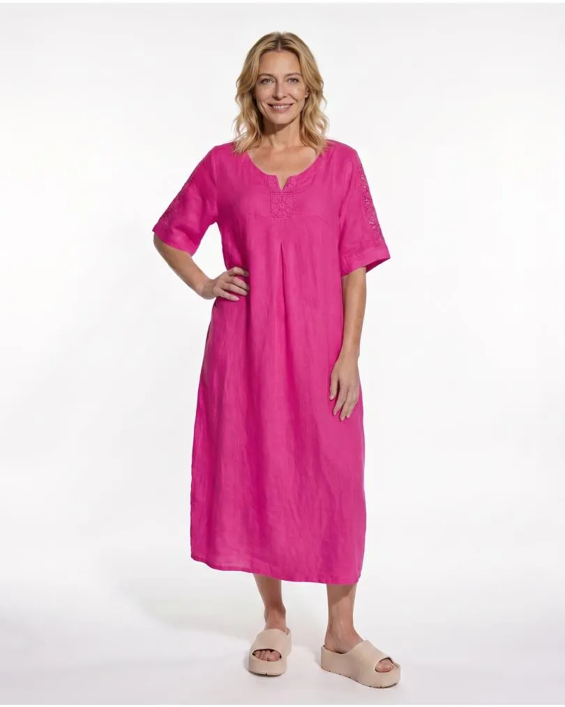 Leinenkleid mit Spitze in  fuchsia von Puro Lino (Bild 3)