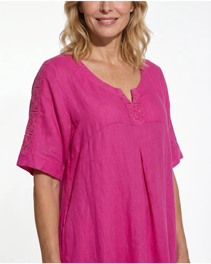 Leinenkleid mit Spitze in  fuchsia von Puro Lino (Bild 4)