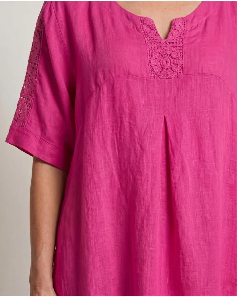Leinenkleid mit Spitze in  fuchsia von Puro Lino (Bild 5)