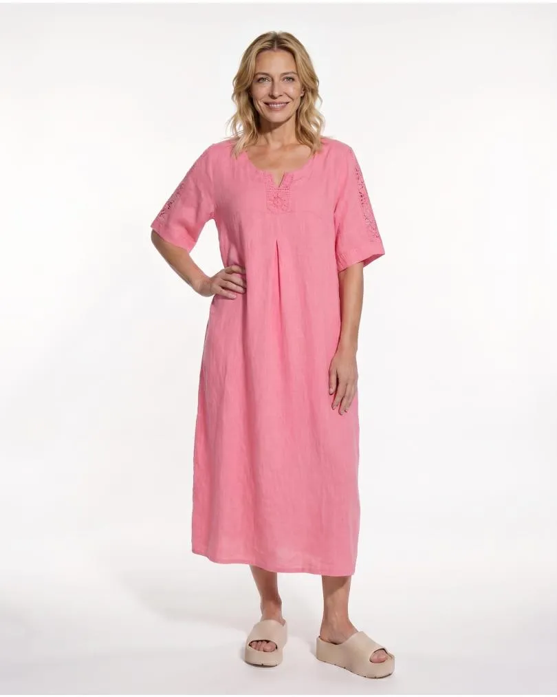 Leinenkleid mit Spitze in  koralle von Puro Lino (Bild 3)