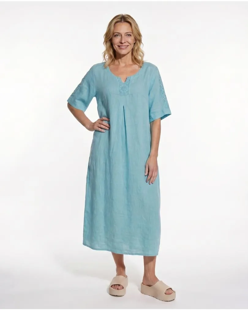 Leinenkleid mit Spitze in  mint von Puro Lino (Bild 3)