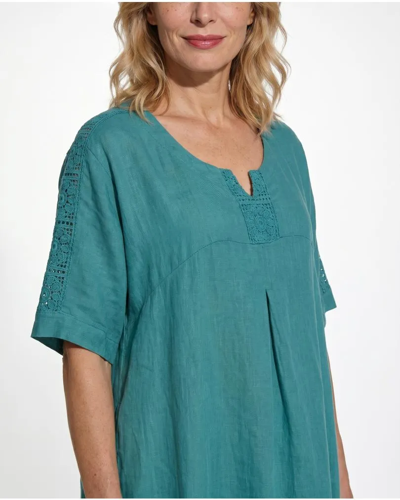 Leinenkleid mit Spitze in  petrol von Puro Lino (Bild 4)