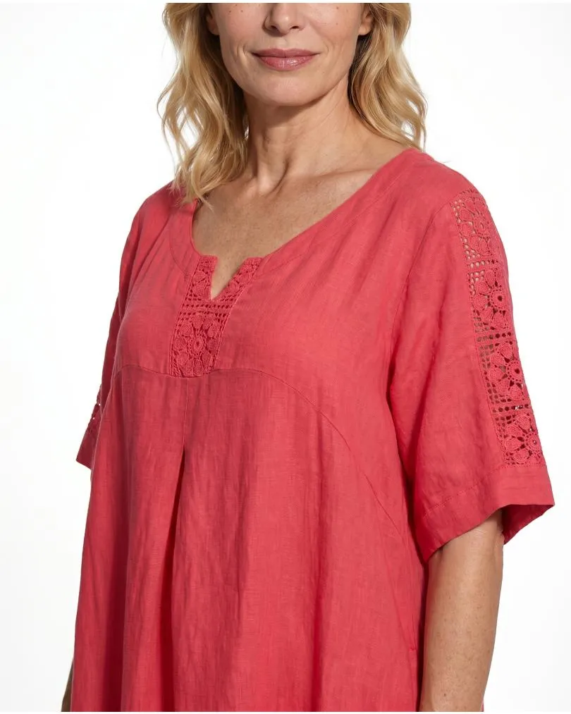Leinenkleid mit Spitze in  rot von Puro Lino (Bild 4)