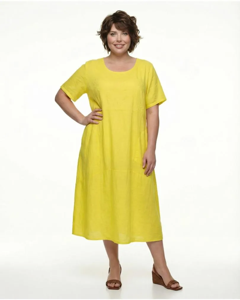 Leinenkleid mit Stickerei in  gelb von Puro Lino (Bild 3)