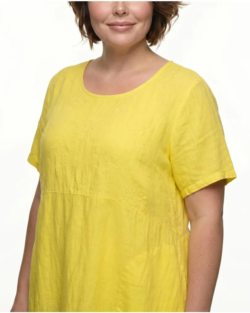Leinenkleid mit Stickerei in  gelb von Puro Lino (Bild 4)