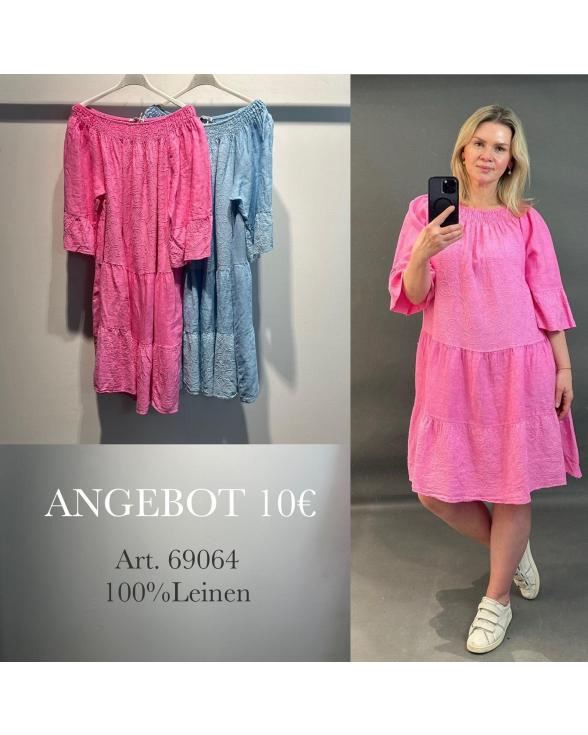 Leinenkleid mit Stickerei in hellblau von Puro Lino