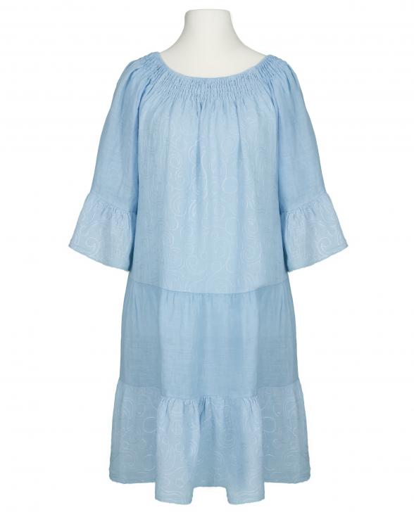 Leinenkleid mit Stickerei in hellblau von Puro Lino