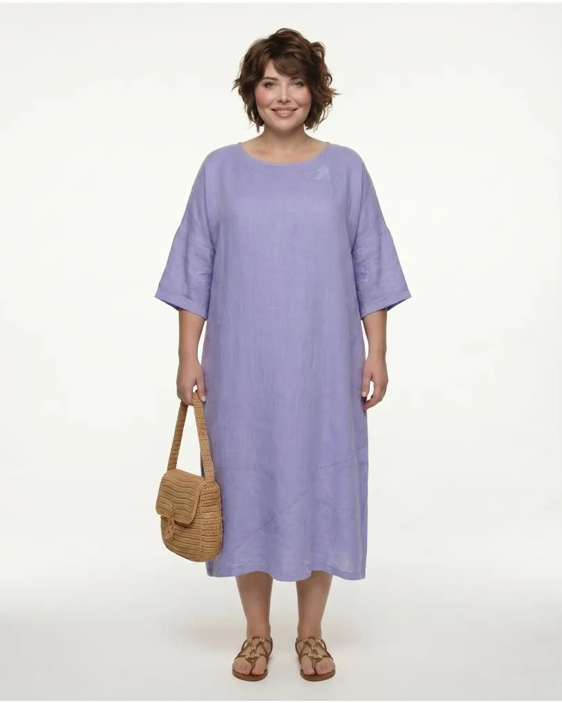 Leinenkleid mit Stickerei in  lila von Puro Lino (Bild 3)