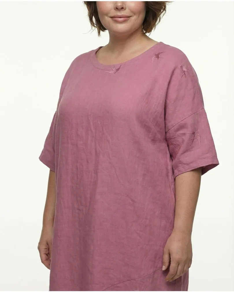 Leinenkleid mit Stickerei in  rosenholz von Puro Lino (Bild 4)