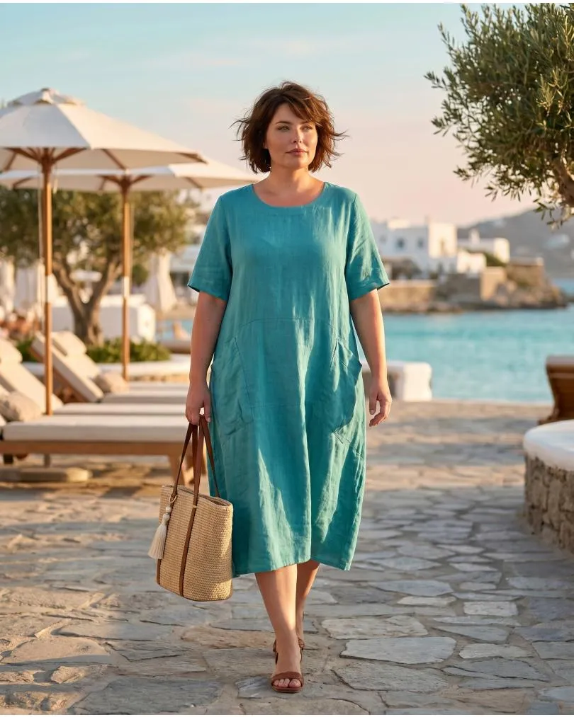 Leinenkleid mit Taschen in  aqua von Puro Lino (Bild 5)