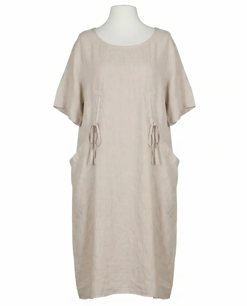 Leinenkleid mit Taschen in beige von Puro Lino