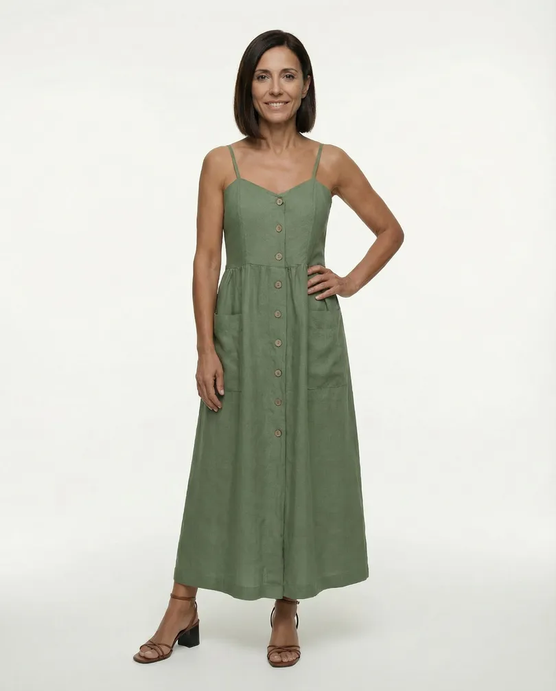 Leinenkleid mit Taschen in  khaki von Puro Lino (Bild 3)