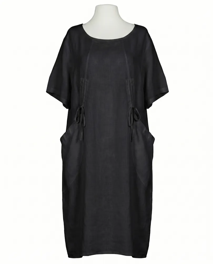 Leinenkleid mit Taschen in schwarz von Puro Lino