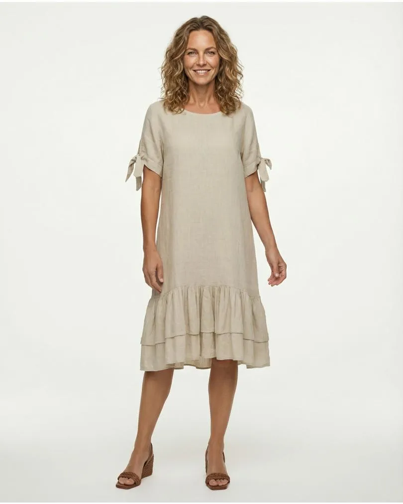 Leinenkleid mit Volant in  beige von Made in Italy (Bild 2)