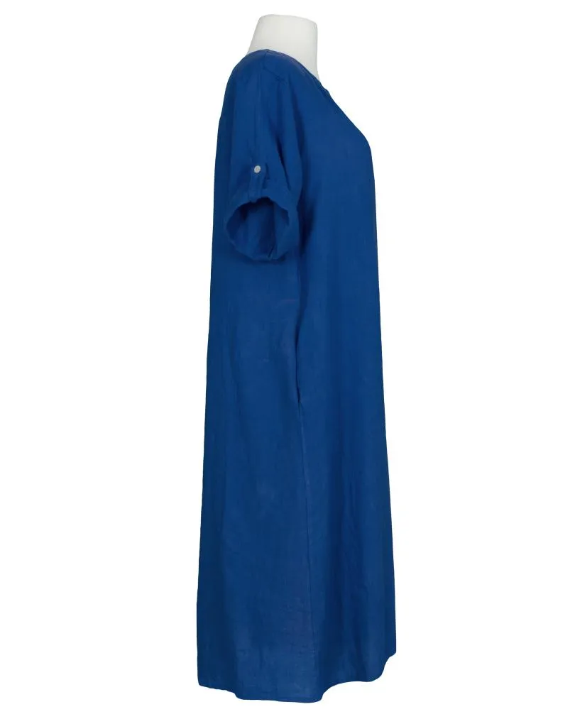 Leinenkleid mit Zierkn�pfe in  k�nigsblau von Made in Italy (Bild 2)