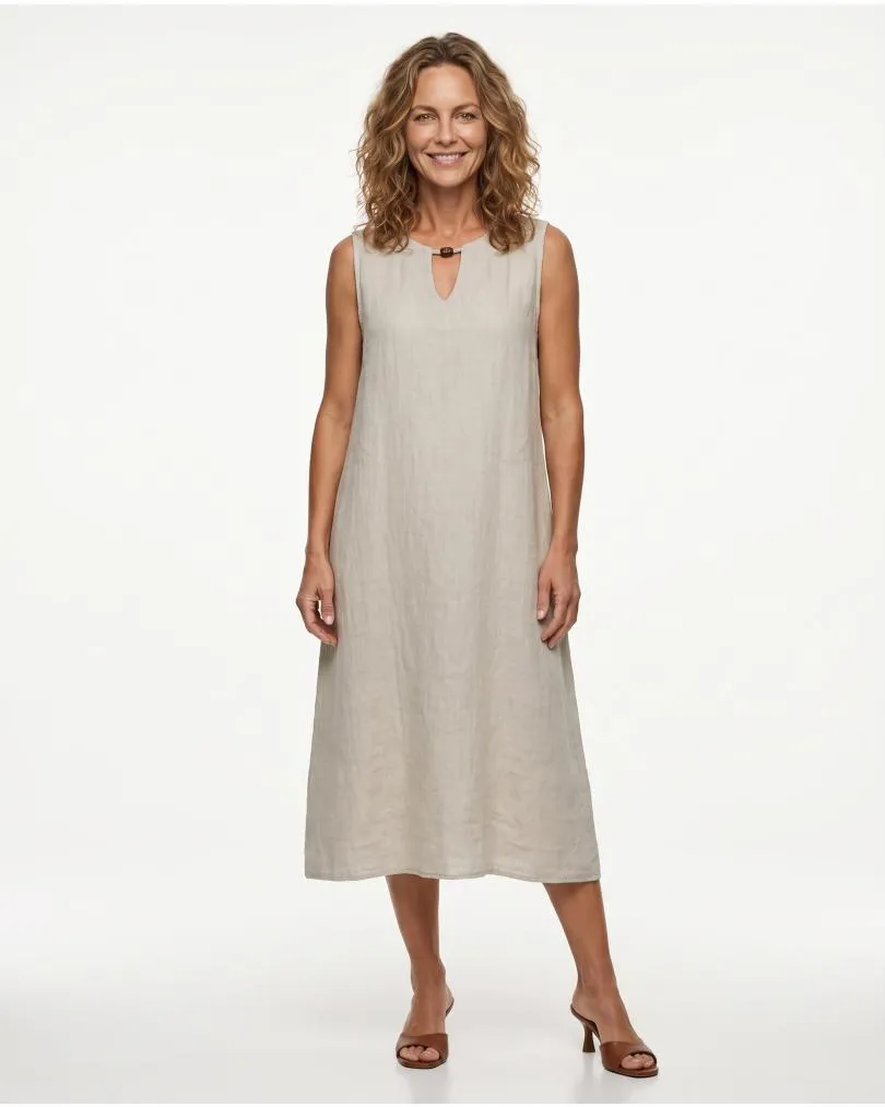 Leinenkleid mit Zierkugel in  beige von Puro Lino (Bild 3)