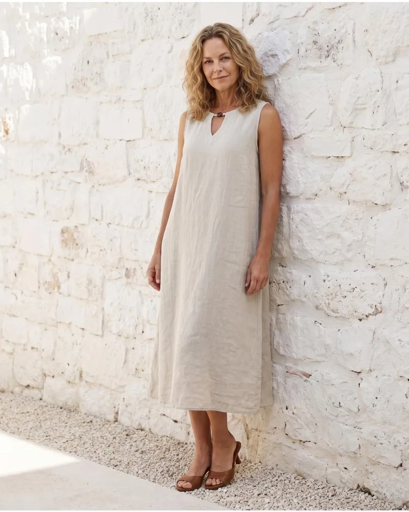 Leinenkleid mit Zierkugel in  beige von Puro Lino (Bild 5)