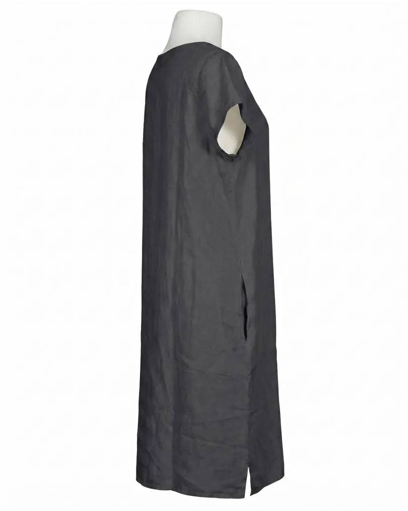 Leinenkleid Schlitzausschnitt in  anthrazit von Puro Lino (Bild 2)