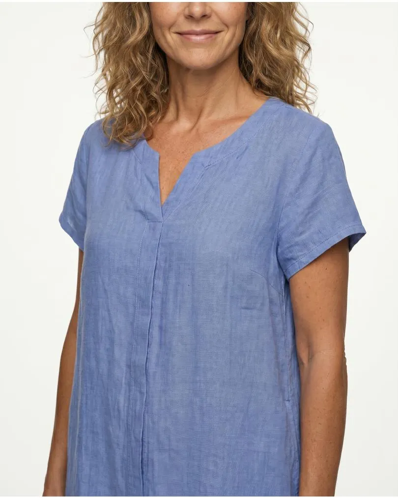 Leinenkleid Schlitzausschnitt in  blau von Puro Lino (Bild 4)