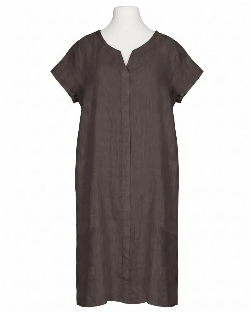 Leinenkleid Schlitzausschnitt in  braun von Puro Lino (Bild 1)