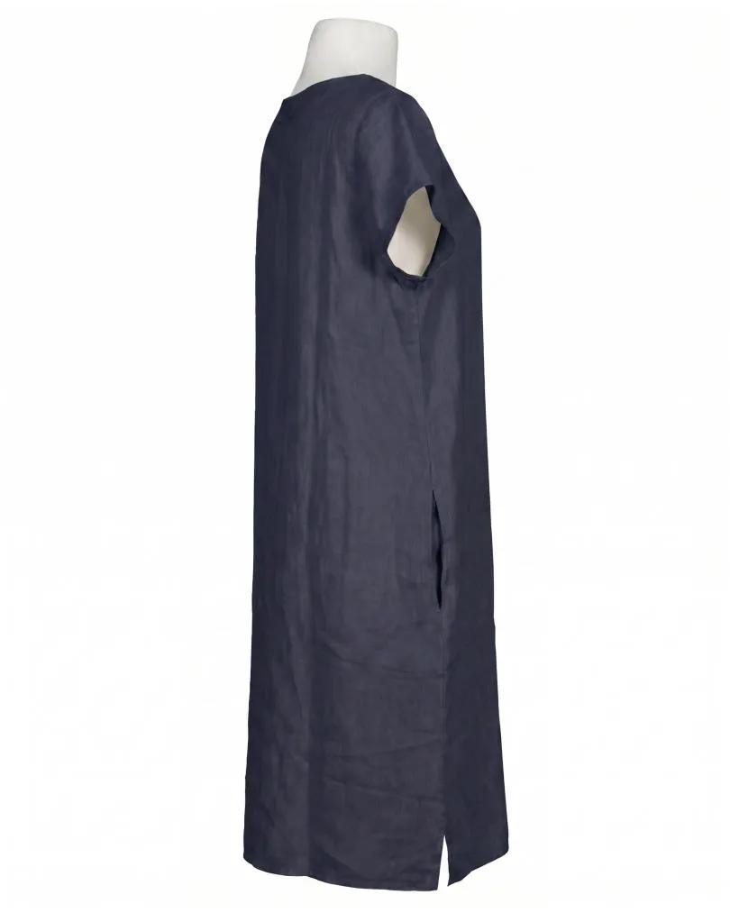 Leinenkleid Schlitzausschnitt in  dunkelblau von Puro Lino (Bild 2)