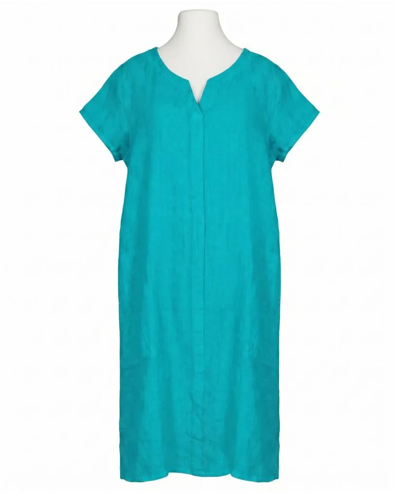 Leinenkleid Schlitzausschnitt in  petrol von Puro Lino (Bild 1)
