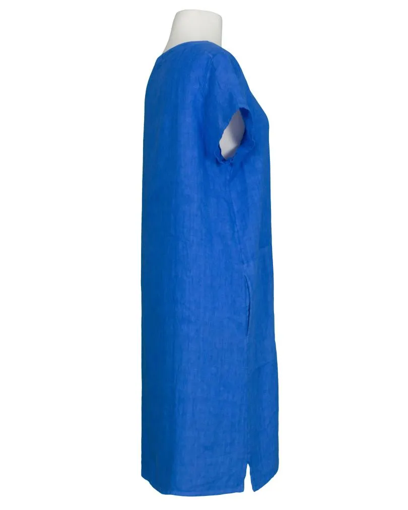 Leinenkleid Schlitzausschnitt in  royalblau von Puro Lino (Bild 2)