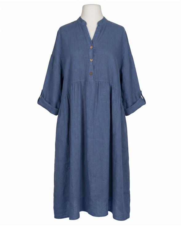 Leinenkleid Stehkragen in blau von Puro Lino