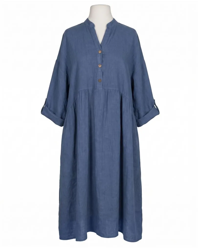 Leinenkleid Stehkragen in  blau von Puro Lino (Bild 1)