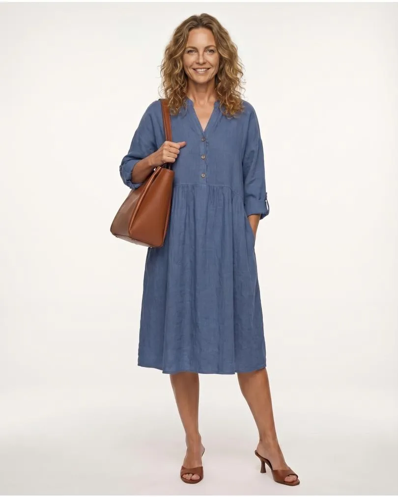 Leinenkleid Stehkragen in  blau von Puro Lino (Bild 3)