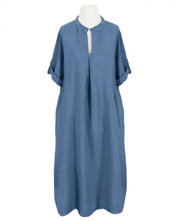 Leinenkleid Stehkragen in  jeansblau von Puro Lino (Bild 1)