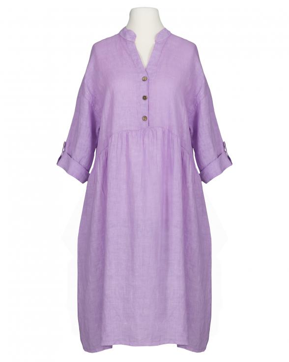 Leinenkleid Stehkragen in lila von Puro Lino