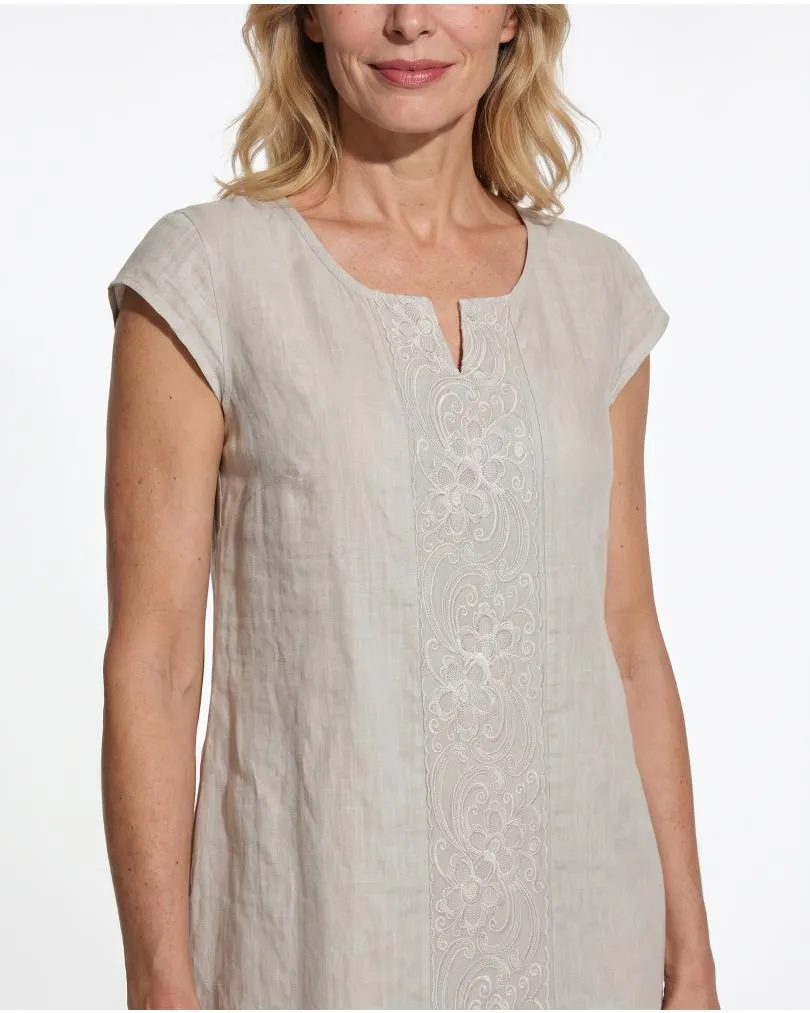 Leinenkleid Stickerei in  beige von Puro Lino (Bild 4)