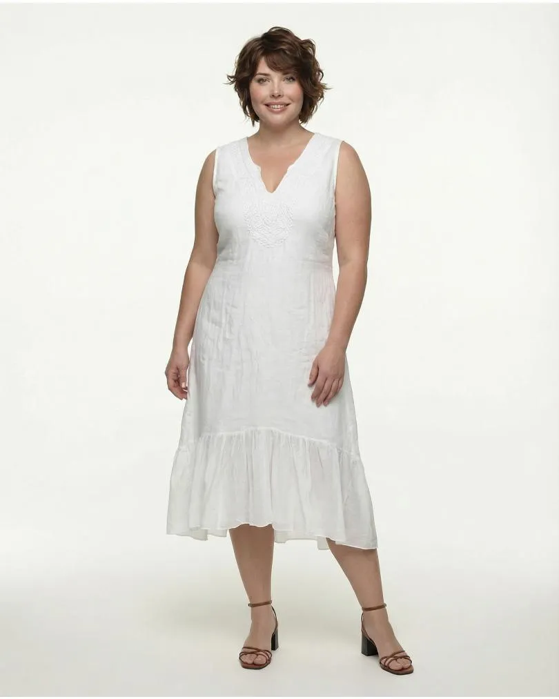Leinenkleid Stickerei in  wei� von Diana (Bild 3)
