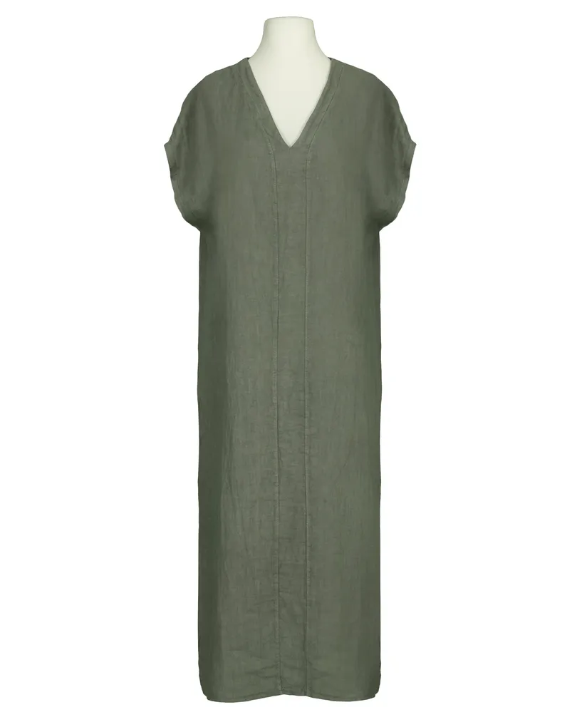 Leinenkleid V-Ausschnitt in  khaki von Puro Lino (Bild 1)