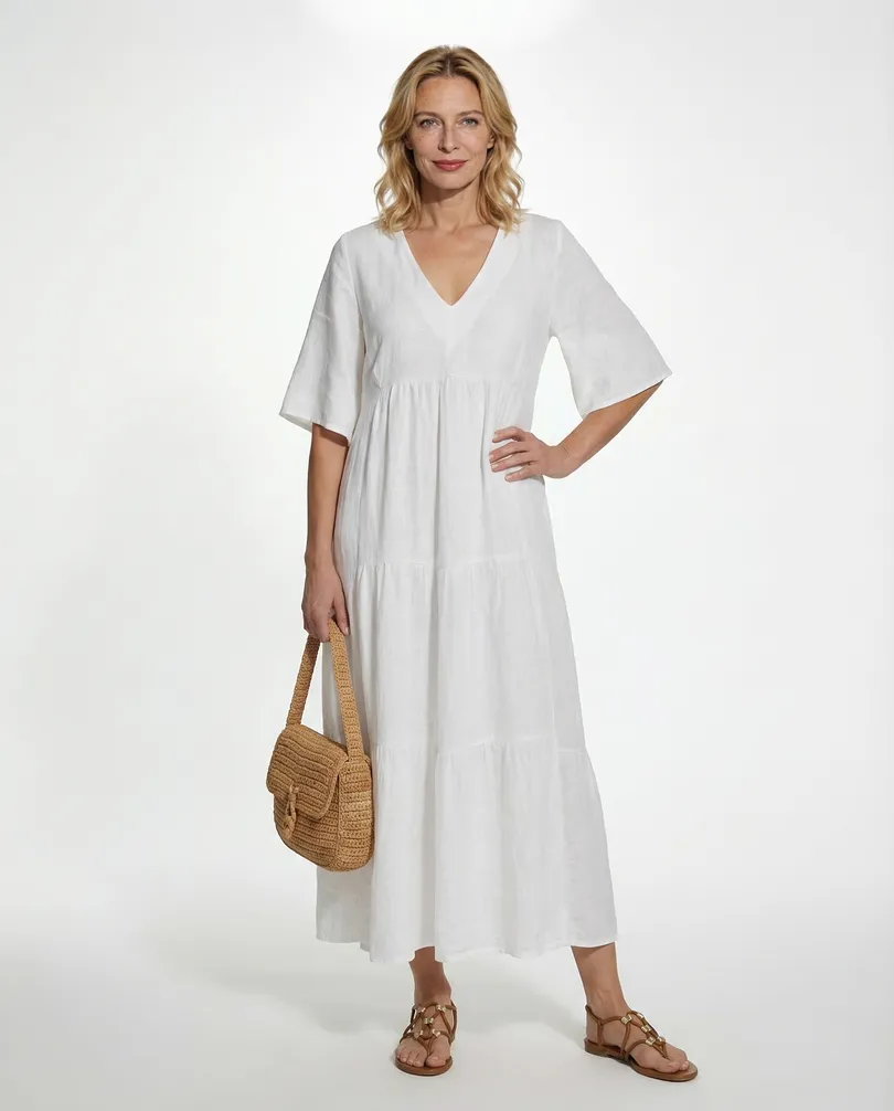 Leinenkleid V-Ausschnitt in  wei� von Puro Lino (Bild 3)