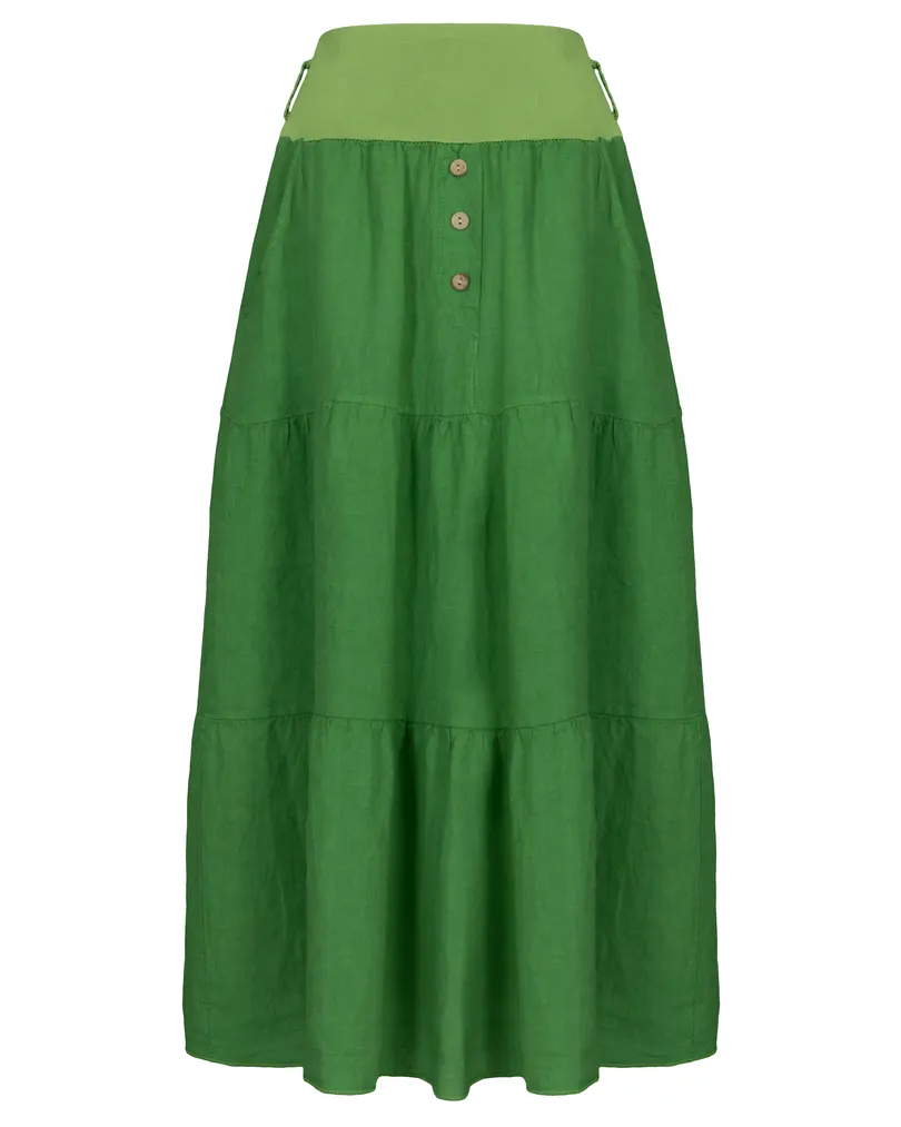 Leinenrock Stufenoptik in gr�n von Made in Italy