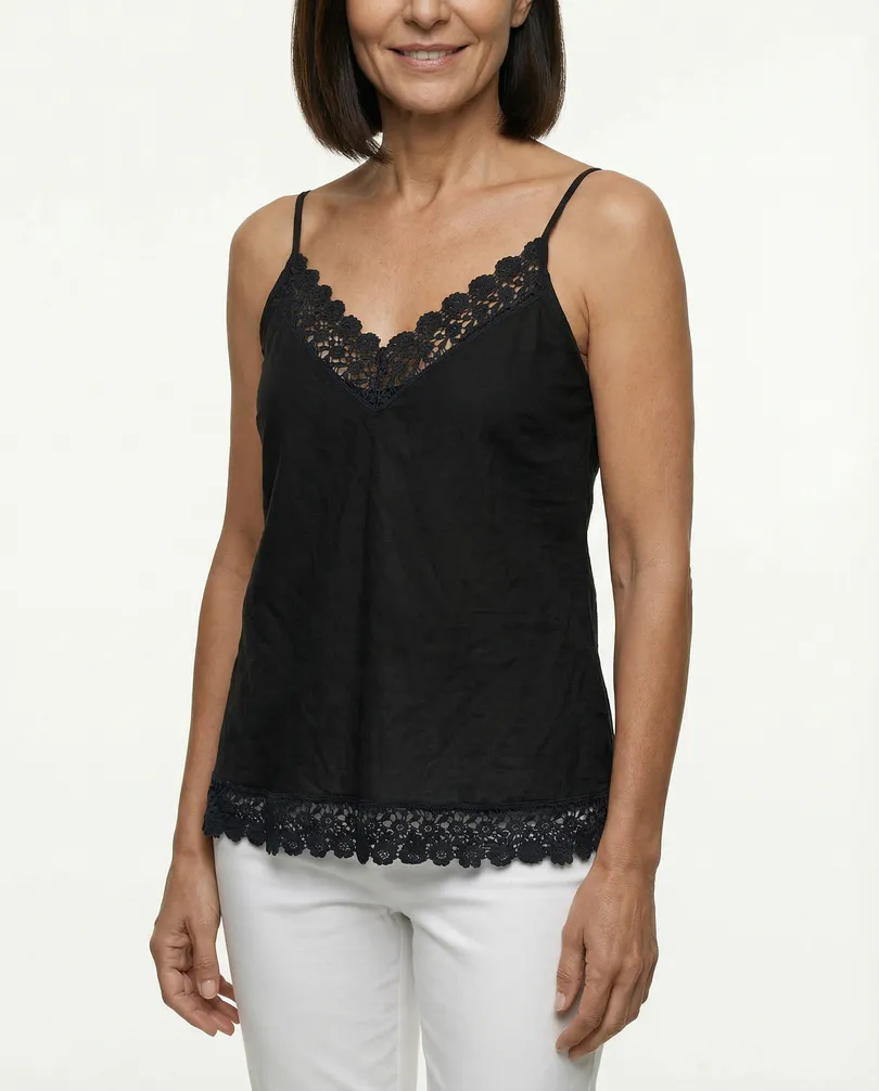 Leinentop mit Spitze in  schwarz von New Collection (Bild 4)
