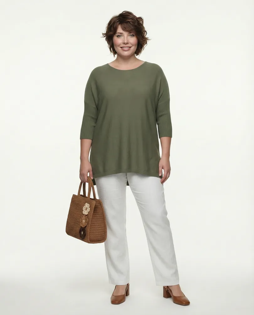 Long Pullover Viskose in  khaki von fashion made in italy (Bild 3)