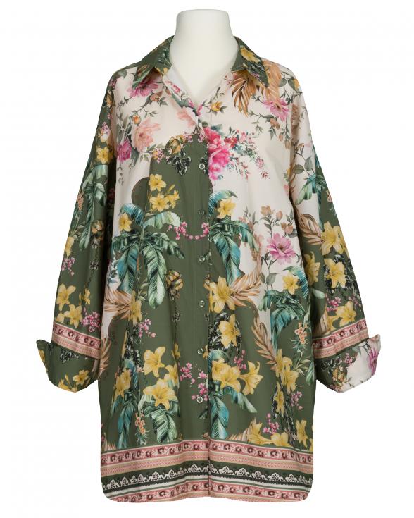 Longbluse mit floralem Print in oliv von Blu Royal